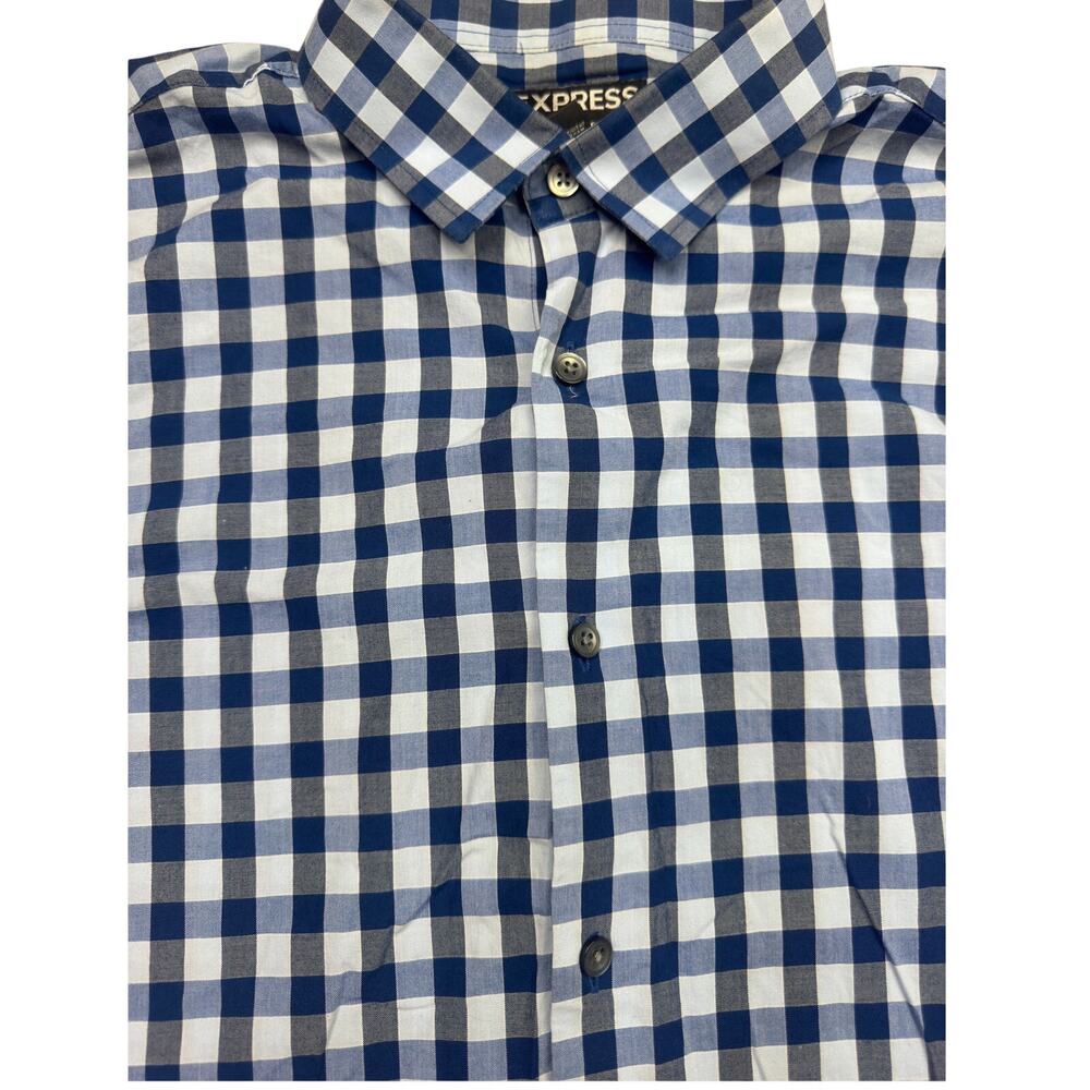 Express Men‎ Modern Fit 16-16 1/2 Plaid Blue Dress Shirt Large preppy academia